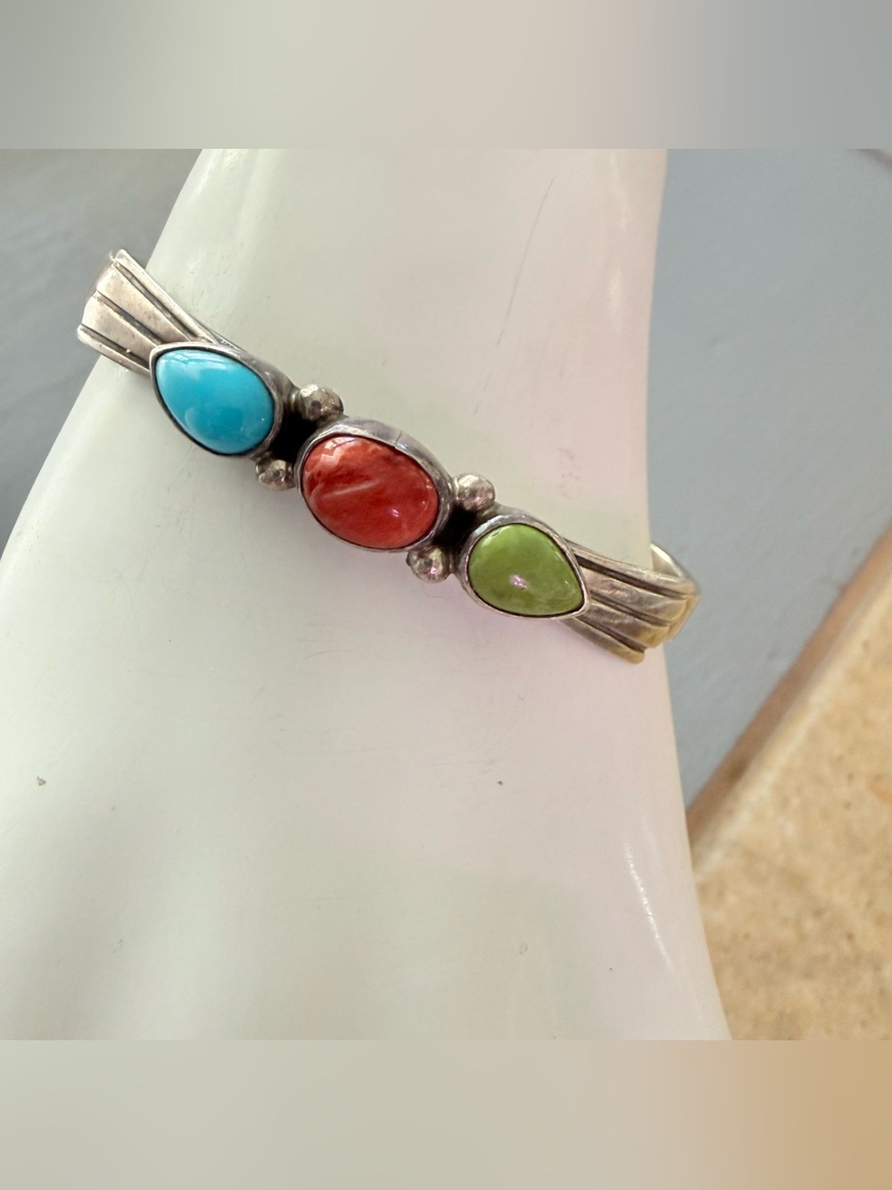Robert Platero Navajo Artist 925 Sterling Silver & Stone Cuff Bracelet